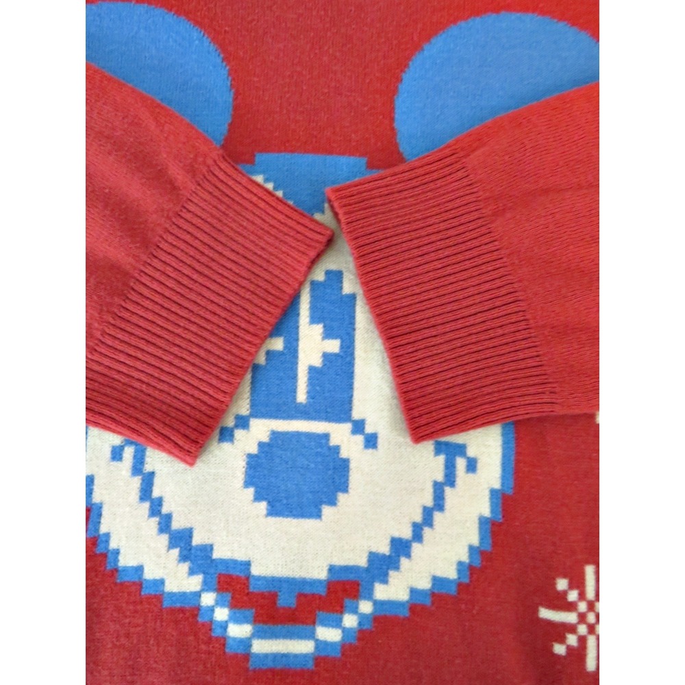 Disney Mickey Mouse Holiday Christmas Sweater Red Isle Knit Pattern Size Large - Picture 5 of 9